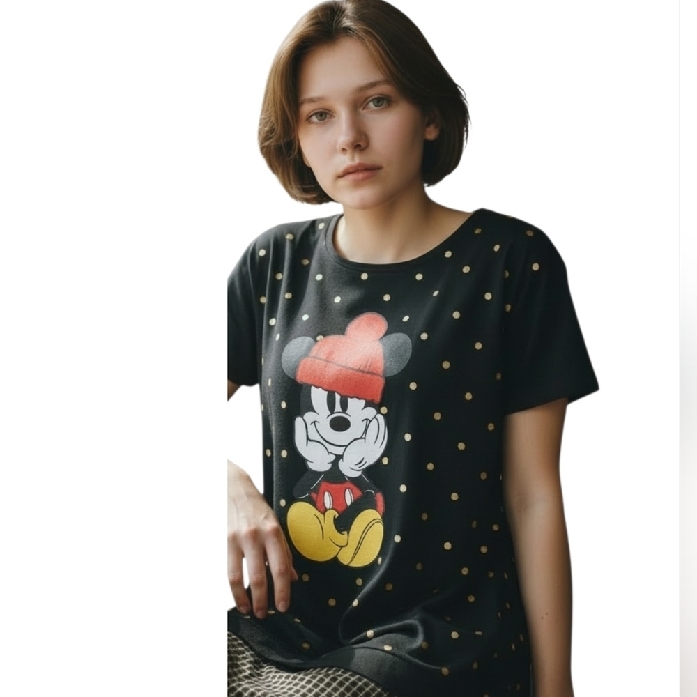 AIYIQIGE Women's Casual Blue and Yellow Mickey Mouse Short Sleeve Tee XXL